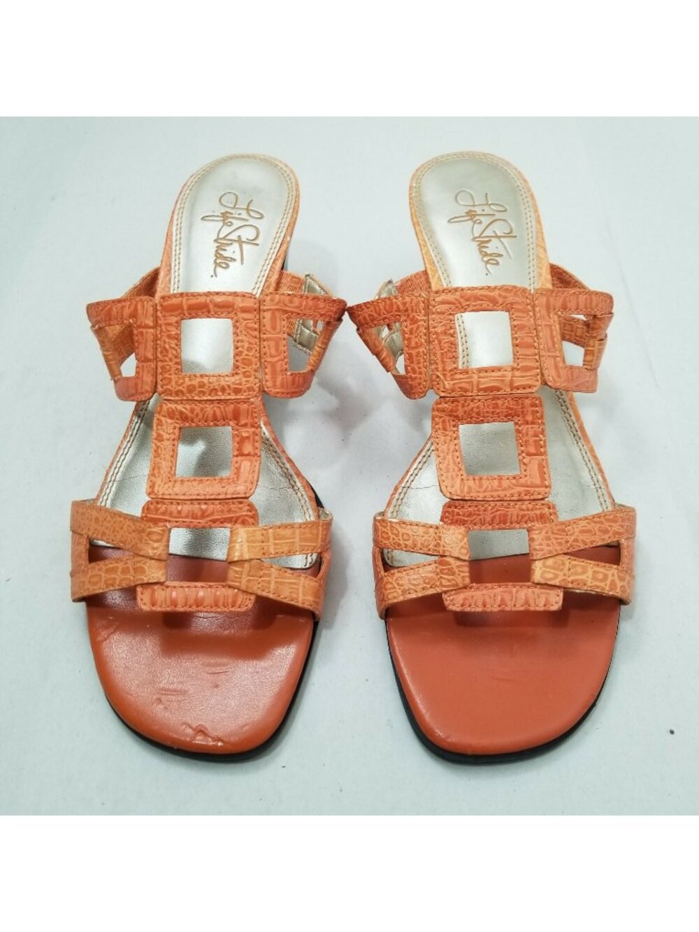 Orange Leather womens Sandals 8M Life Stride